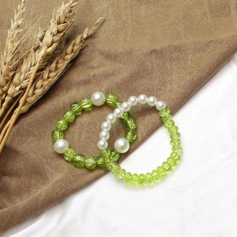 Elegant silver spiral charm bracelets for women -TFC Bushy Green Stacked Bracelet (set of 2)