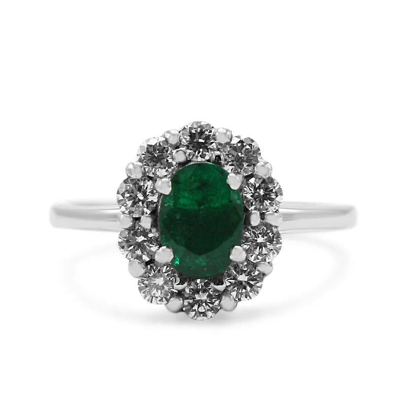 Modern rose gold floral ring for women -Platinum Diamond & Emerald Oval Cluster Ring