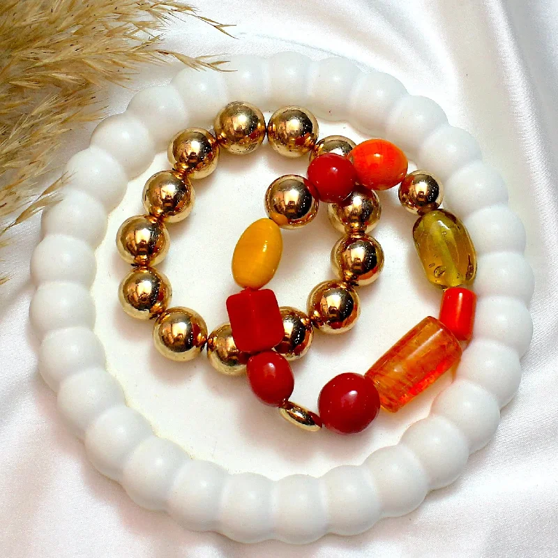 Elegant sapphire bar bracelets -TFC Red Mix & Gold Beads Stacked Bracelet (Set of 2)