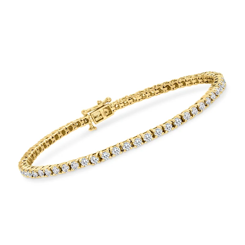 Simple diamond link bracelets for women -Ross-Simons Diamond Tennis Bracelet in 14kt Yellow Gold