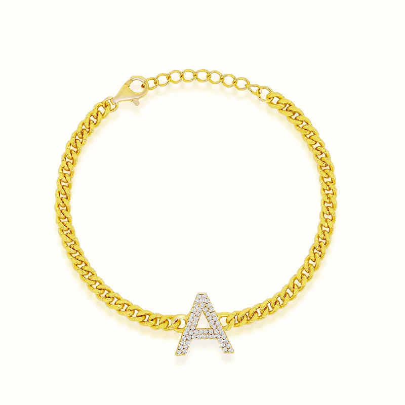 Ladies elegant lapis bracelets -Women's Vermeil Diamond Initial Letter Cuban Bracelet