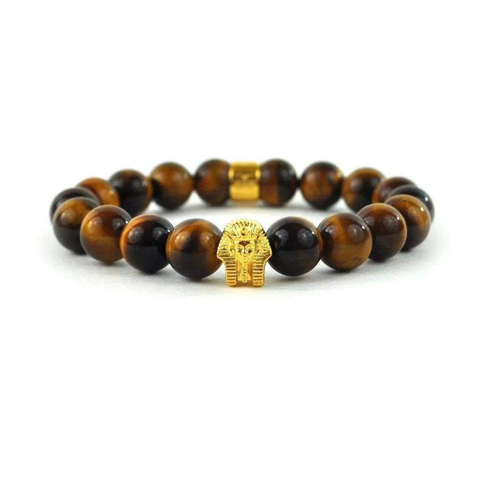 Ladies classic pearl wrap bracelets -Tiger Eye Pharaoh Head Beaded Bracelet