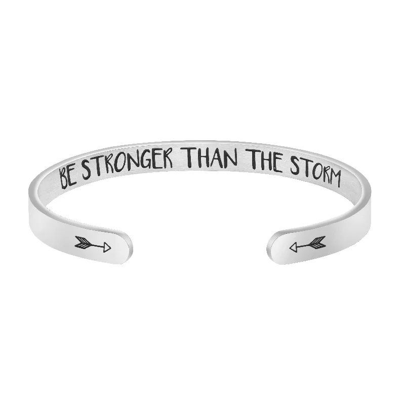 Ladies trendy geometric bangle bracelets -Be Stronger Than The Storm Mantra Bracelet Friend Encouragement Gift Motivational Jewelry