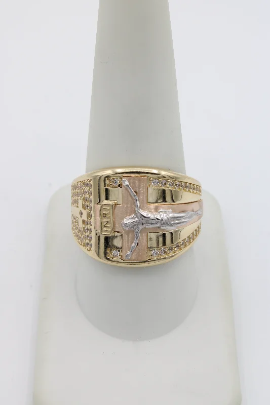 Vintage gold halo ring for women -*NEW* 14K Cz Jesus Cross Ring JTJ™