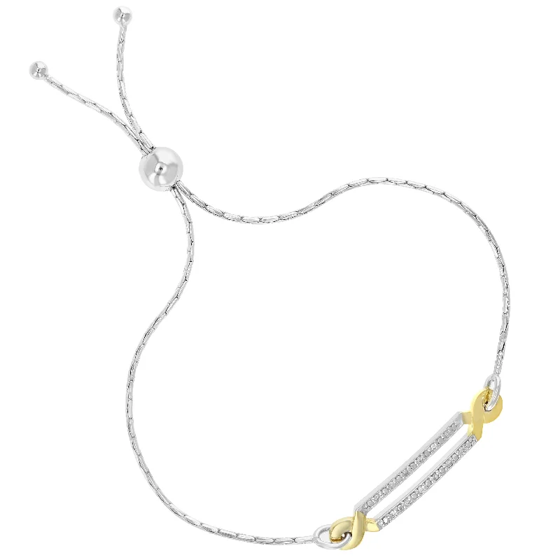 Ladies tribal-patterned bangle bracelets -1/10 cttw Diamond Bolo Bracelet Yellow Gold Plated over Silver Two Row Style