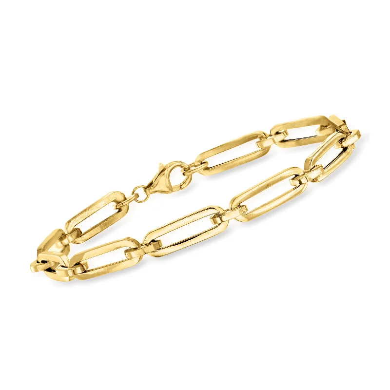 Ladies shimmering onyx cuff bracelets -Ross-Simons Italian 14kt Yellow Gold Paper Clip Link Bracelet