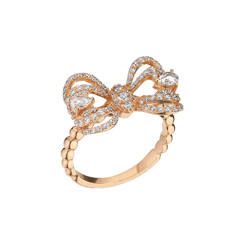 Vintage gold twist ring for women -BOW GOLD DIAMOND RING