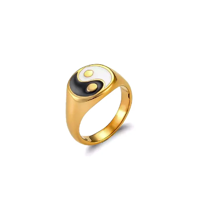 Elegant diamond wave ring for ladies -Yin & Yang Stainless Steel Ring