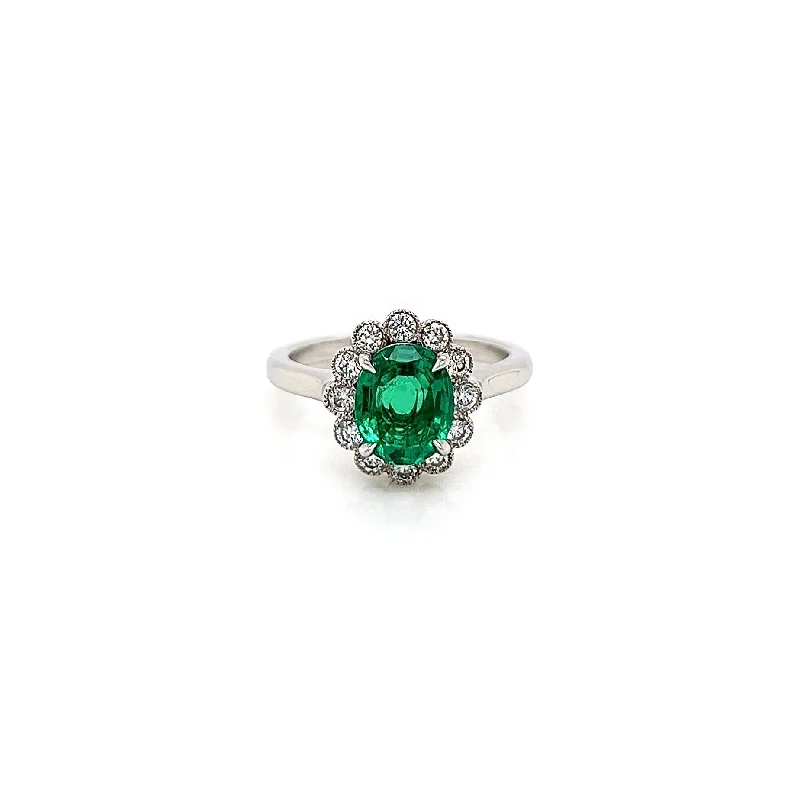 Ladies unique geometric band ring -1.66 Total Carat Green Emerald and Diamond Ladies Ring, GIA