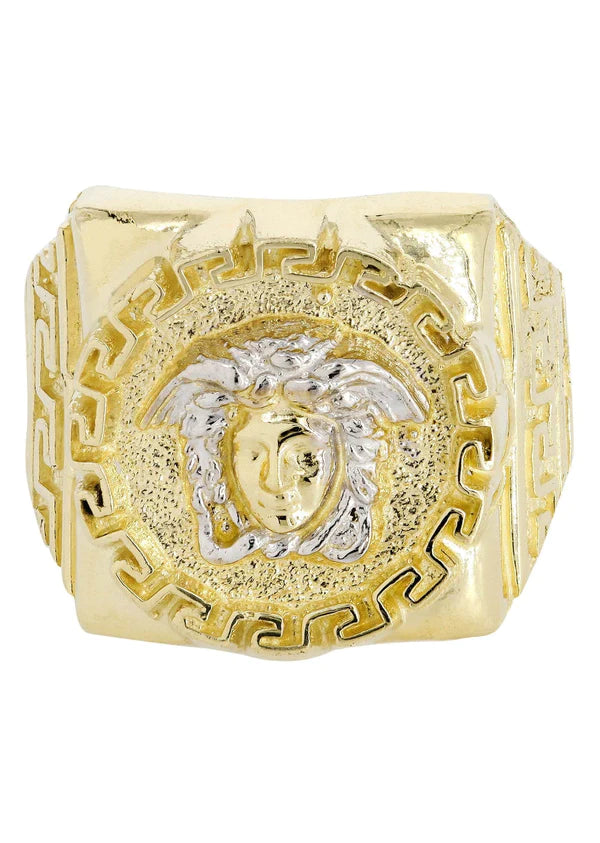 Vintage-inspired crystal ring for women -Mens Medusa Style Ring | 10K Solid Yellow Gold