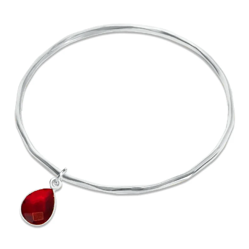 Ladies minimalist gold wrap bracelets -Garnet Charm Bangle Silver | January