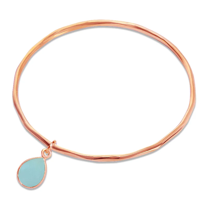 Classic gold spiral cuff bracelets for women -Aqua Chalcedony Bangle | Rose Gold | March Birthstone