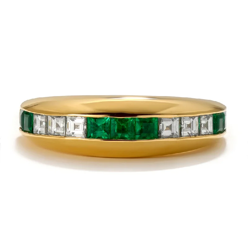 Modern gold halo ring for ladies -Aurora Emerald Ring