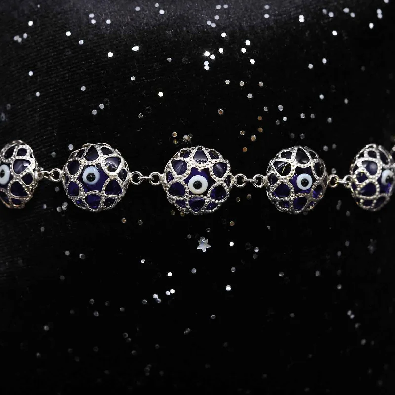 Trendy gemstone link bracelets -Bracelet mauvais œil en argent SPW051