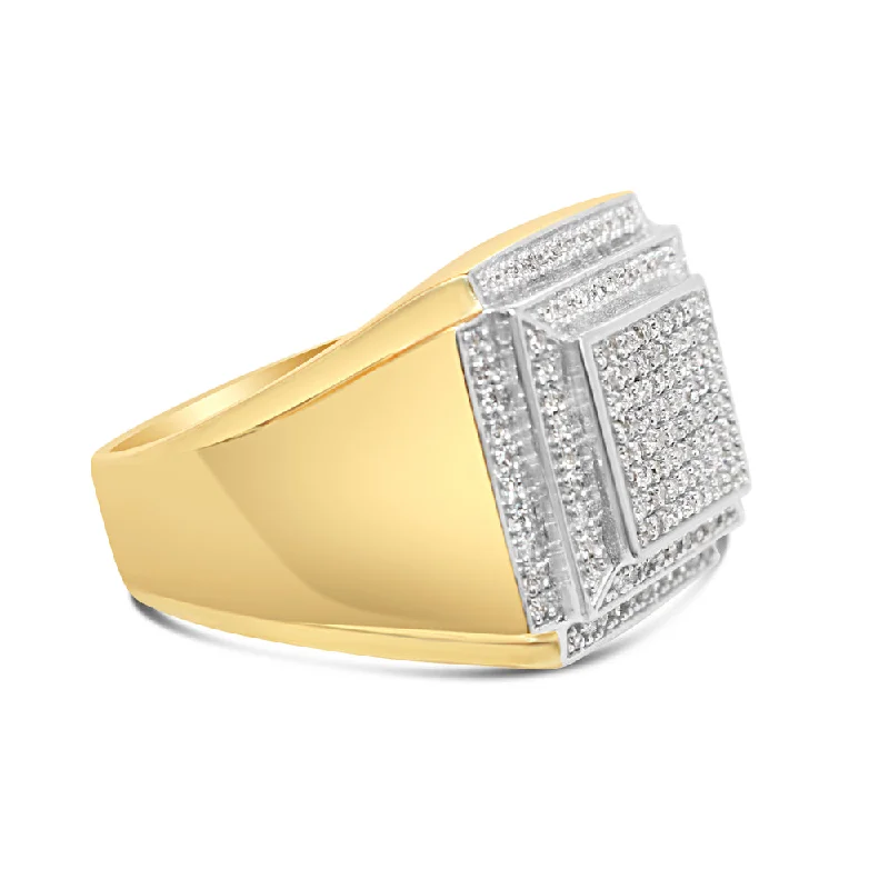 Modern rose gold floral ring for women -Mens Diamond Square Pinky Ring | 10K Yellow Gold | 1.00CTW