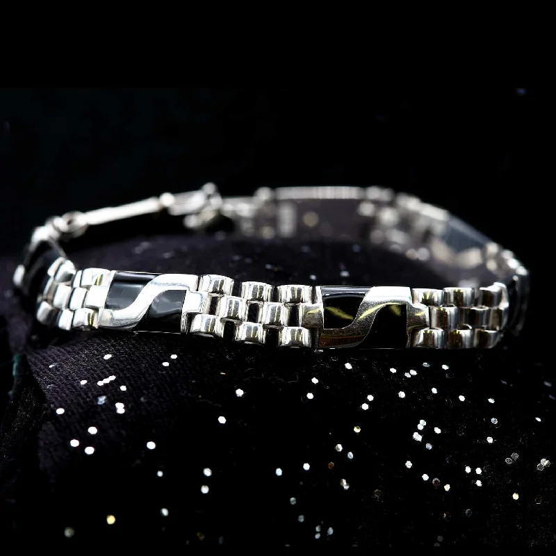 Ladies shimmering onyx cuff bracelets -Bracelet en argent SP030