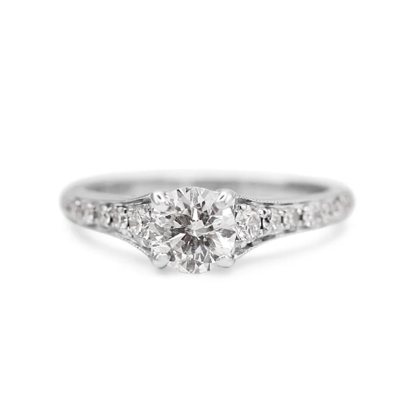 Ladies trendy silver cocktail ring -Brilliant Cut Solitaire Diamond Ring - 18ct White Gold