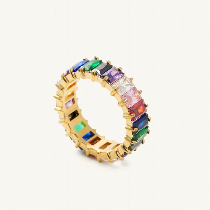 Ladies vintage-inspired eternity ring -Waterproof Gold Rainbow Shimmer Ring