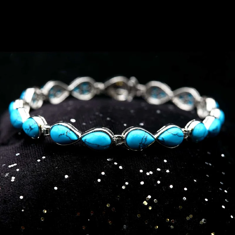 Ladies onyx beaded bracelets -Bracelet Turquoise en argent SPW034