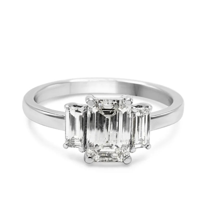 Delicate silver infinity ring for women -GIA Certificated 3 Stone Emerald Cut Diamond Ring - 18ct White Gold