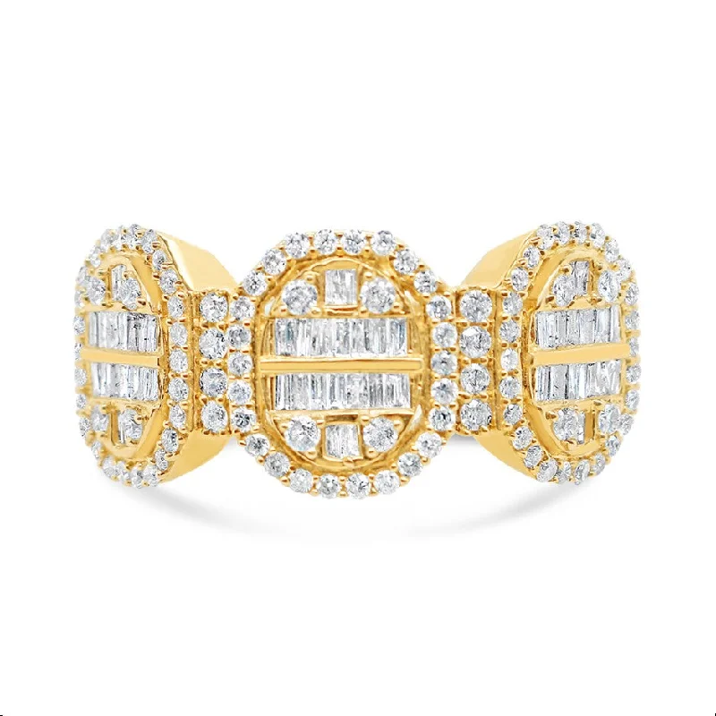 Modern gold halo ring for ladies -Mens Gold Round and Baguette Diamond Ring | 14K | 1.55 CTW