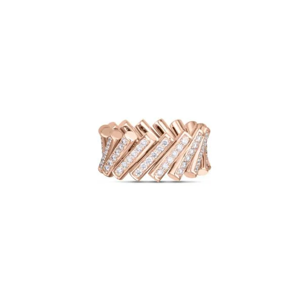 Ladies delicate emerald stackable ring -18K Rose Gold Domino Pave Ring