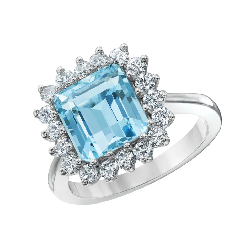 Vintage-inspired turquoise ring for ladies -18KW AQUAMARINE RING