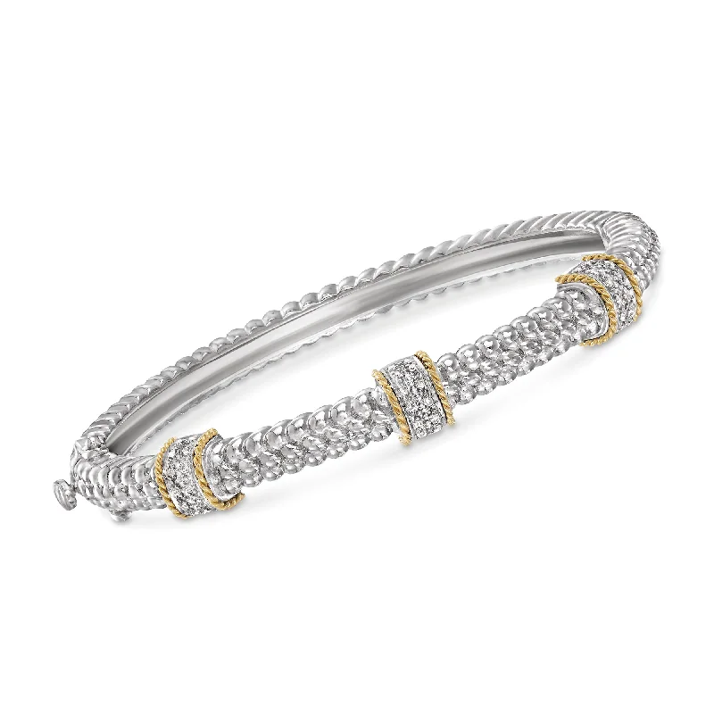 Ladies sparkling amethyst bangle bracelets -Ross-Simons Diamond Station Bangle Bracelet in Sterling Silver and 14kt Yellow Gold