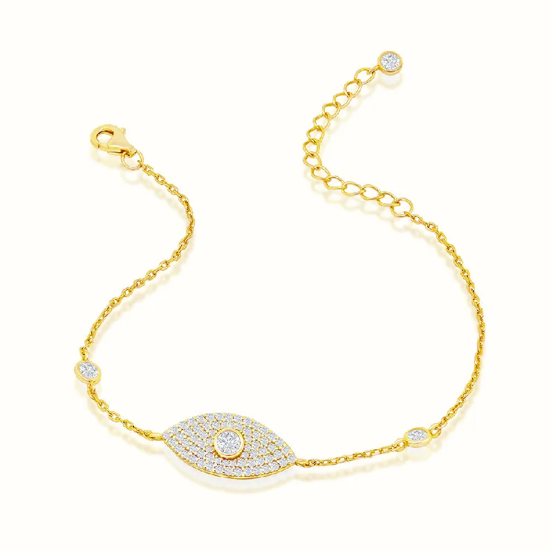 Ladies ruby link bracelets -Women's Vermeil Diamond Evil Eye Bracelet