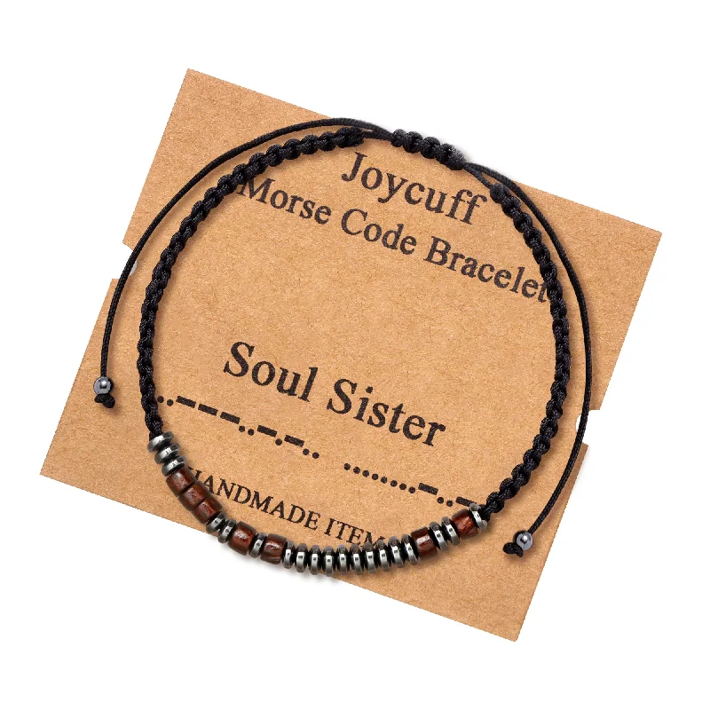 Ladies unique crescent bracelets -Soul Sister Wood Morse Code Bracelet for BFF Best Friend Friendship Jewelry