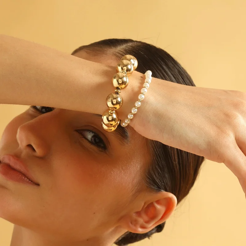 Classic silver spiral bracelets -TFC Bold and Gold Pearl Bead Stacked Bracelet