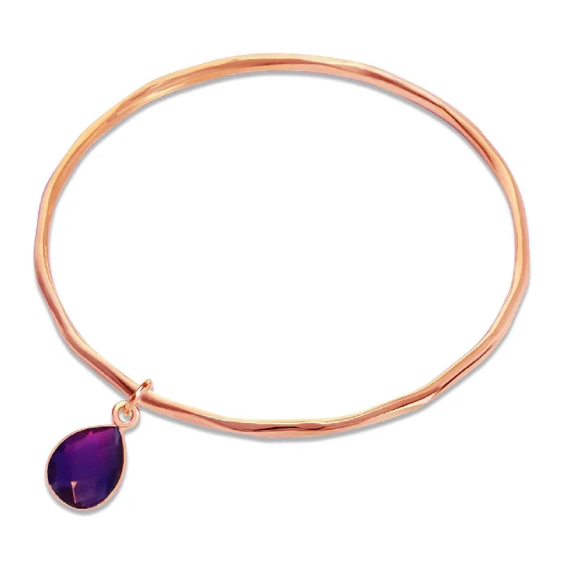 Bold statement jade bracelets for women -Rose Gold Amethyst Charm Bangle - February Birthstone