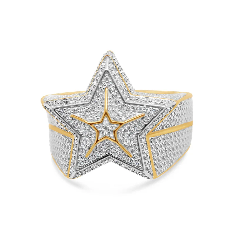 Modern diamond stackable ring for ladies -Mens Gold Diamond Star Ring | 10K Yellow Gold | 0.53CTW