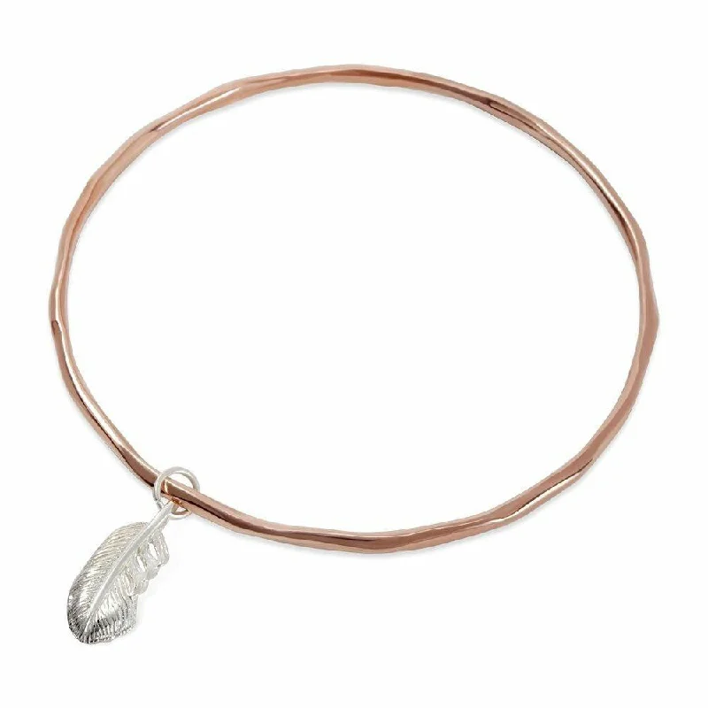 Modern rose gold wrap bracelets -Feather Bangle | Rose Gold - Silver