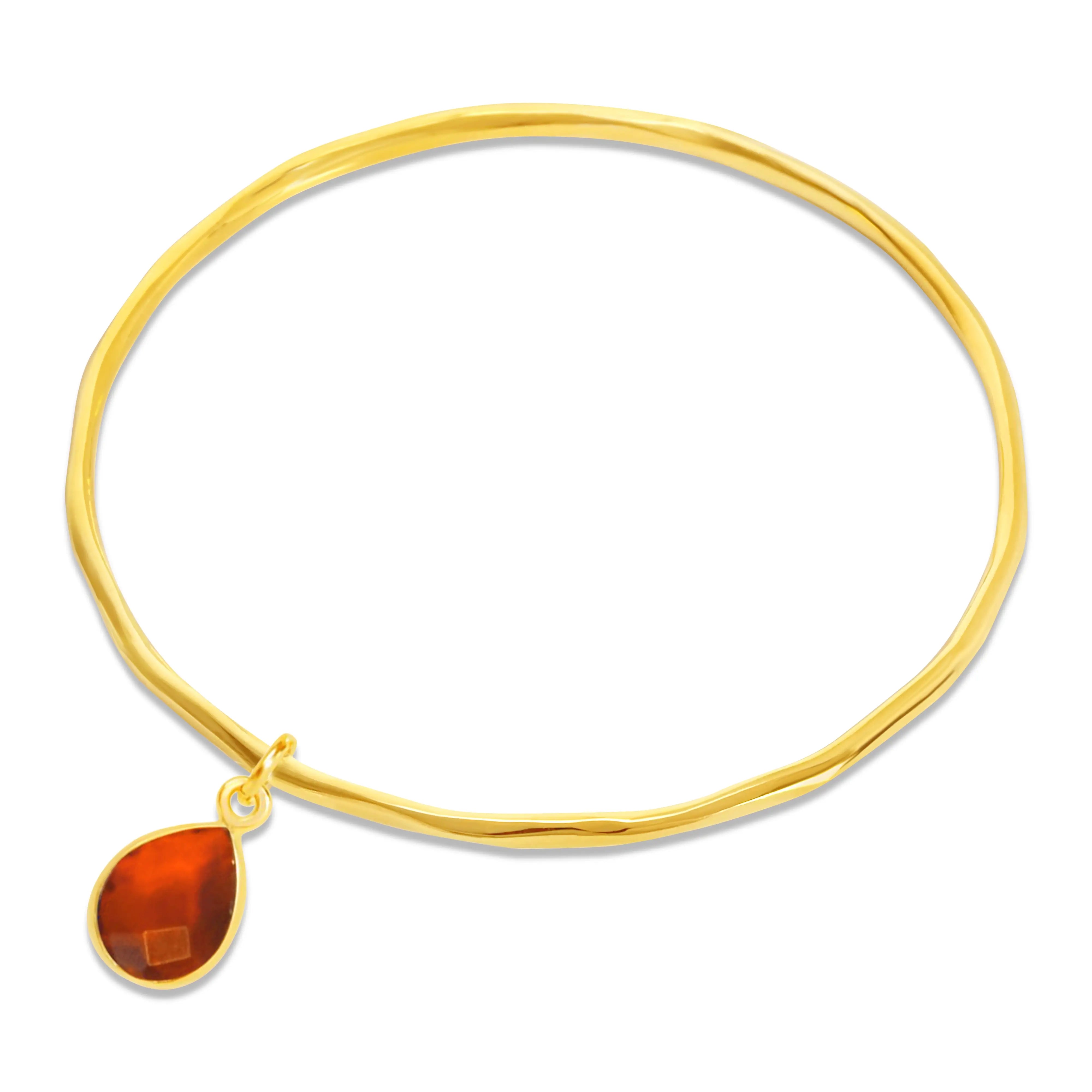 Classic gold vine charm bracelets for ladies -Carnelian Charm Bangle Gold July Birthstone Bangle