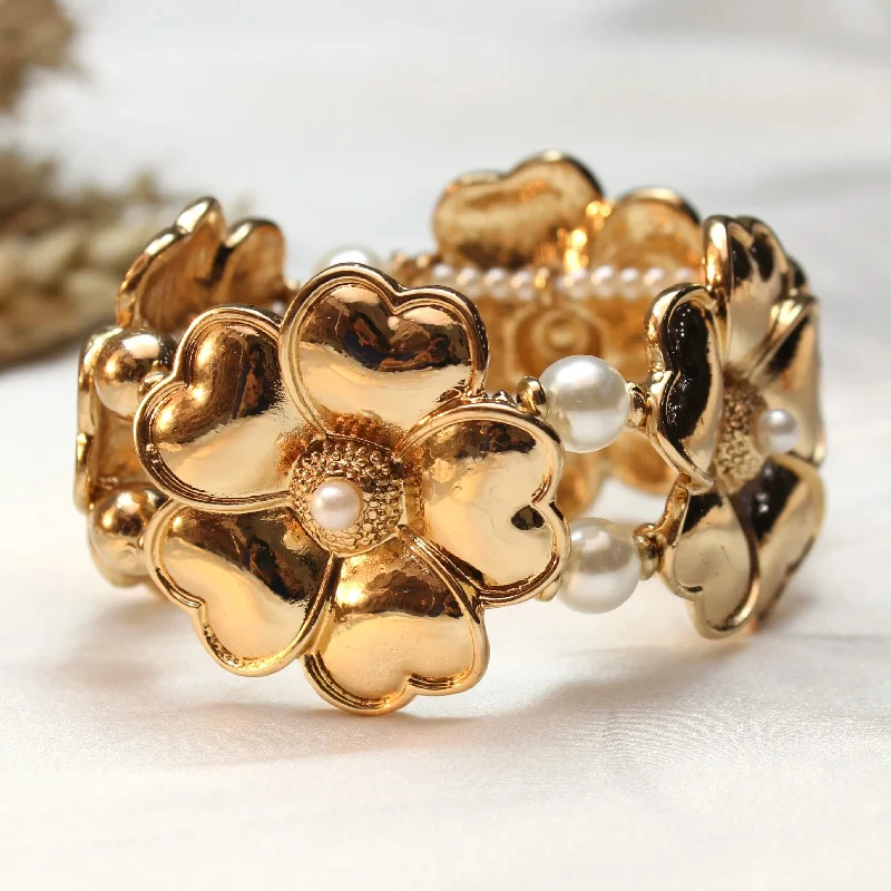 Delicate rose gold vine bracelets for women -TFC Italian Flower Gold Plated Statement Bracelet