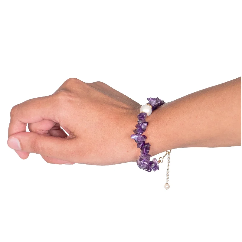 Modern gold bar bracelets -Chokore Amethyst Pearl Bracelet