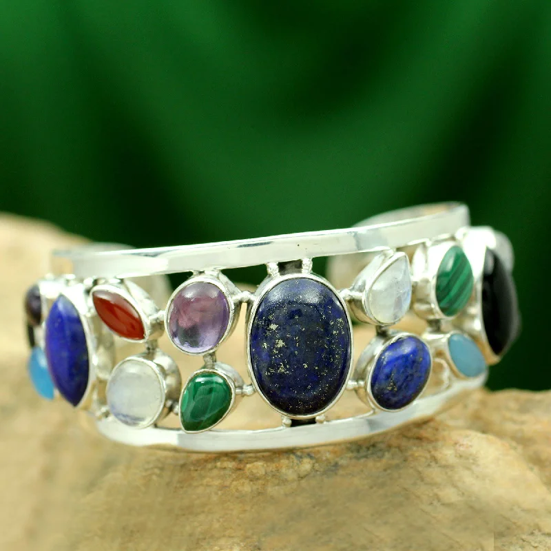 Ladies shimmering quartz cuff bracelets -Colors of Life Gemstone Cuff Bracelet