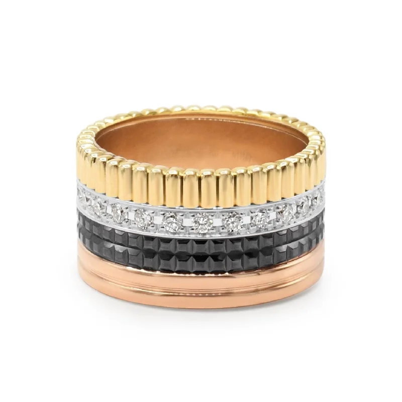 Modern silver knot ring for women -Boucheron Large Mixed Gold & Diamond Quatre Classique Ring