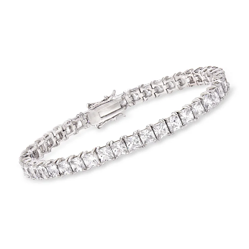 Modern rose gold wrap bracelets -Ross-Simons Princess-Cut CZ Tennis Bracelet in Sterling Silver