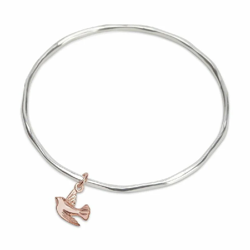 Modern rose gold petal bracelets for women -Bird Bangle | Silver - Rose Gold