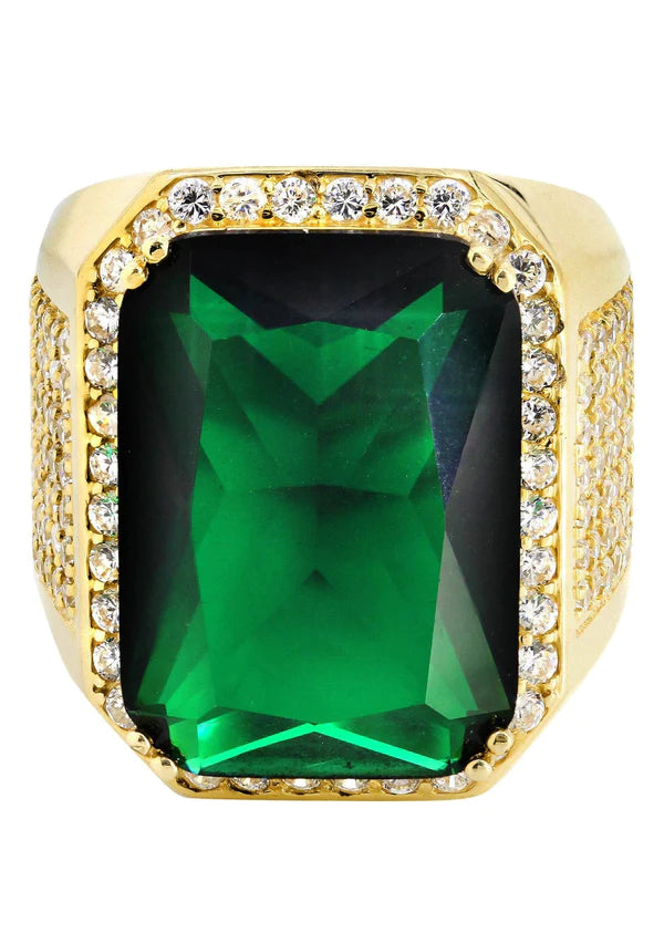 Trendy silver open ring for ladies -Mens Emerald  Ring | 10K Solid Yellow Gold