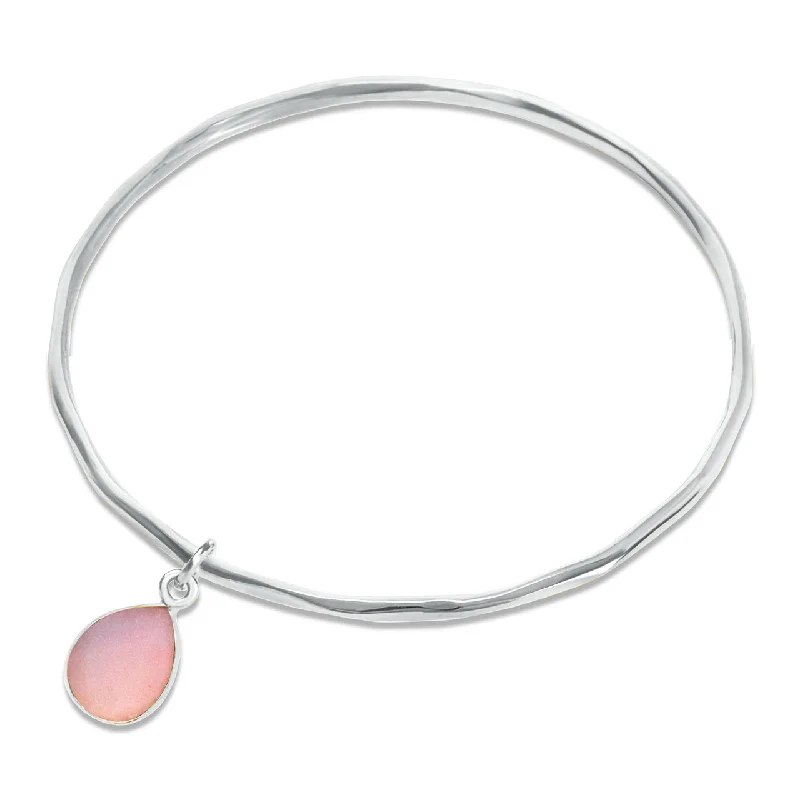 Ladies minimalist rose gold cuff bracelets -Pink Opal Charm Bangle | Silver - October