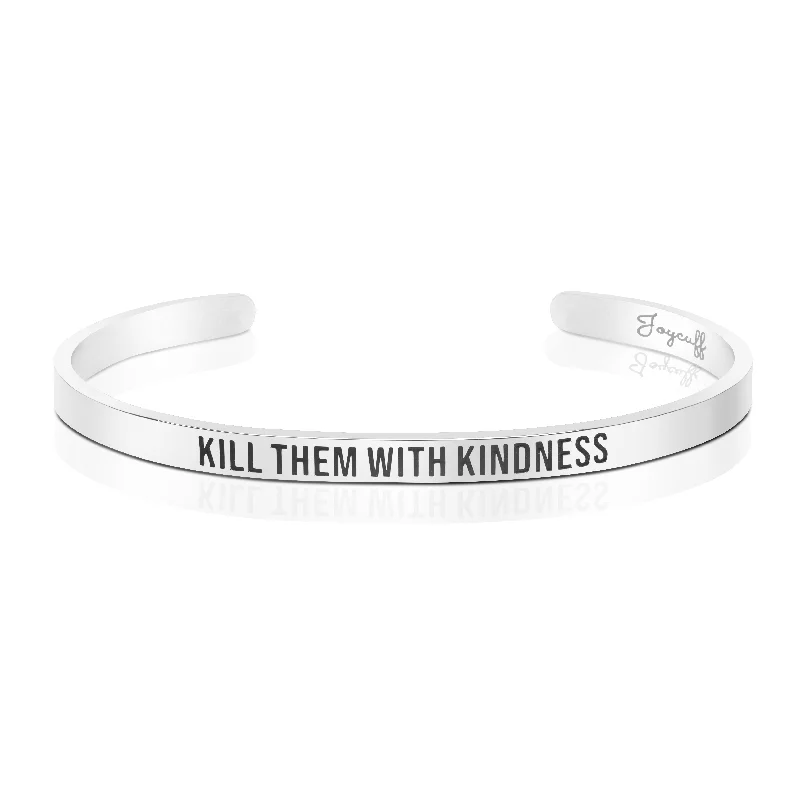 Classic pearl spiral bracelets for women -Kill Them With Kindness Mantra Bracelet Inspirational Silver Cuff Bangle