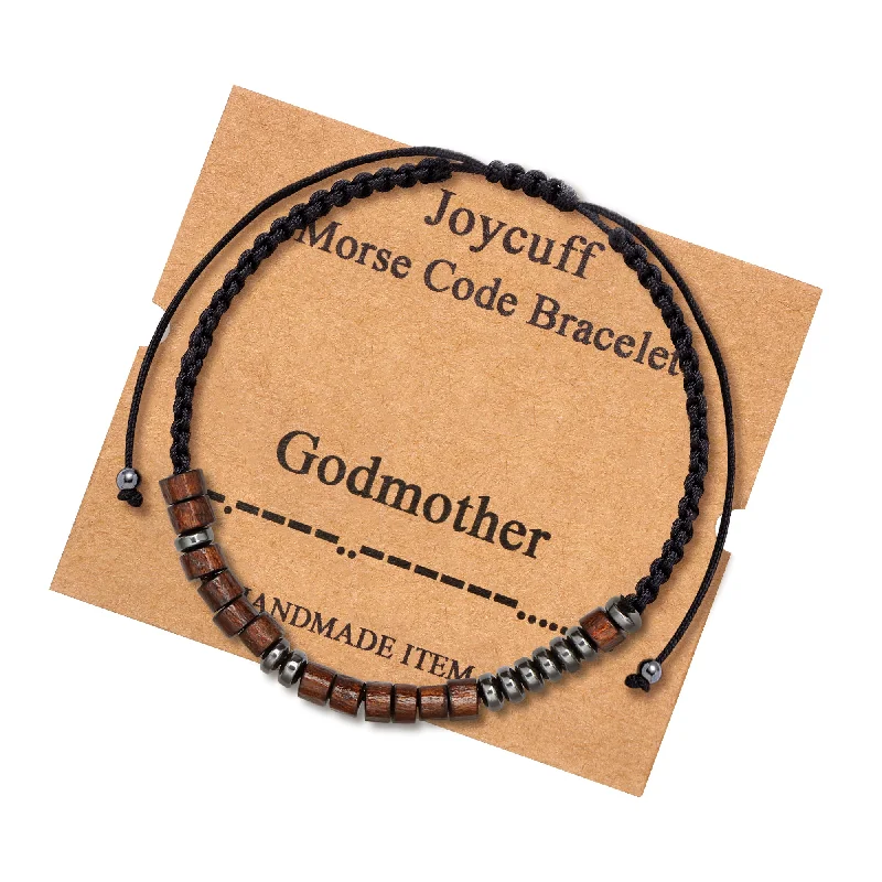 Elegant rose gold link bracelets -Godmother Wood Morse Code Bracelet for Women Inspirational Gift for Her