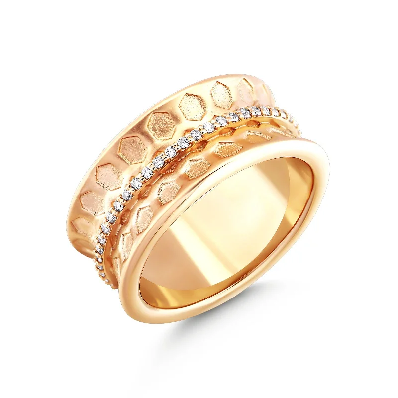 Modern diamond knot ring for women -HONEYCOMB GOLD DIAMOND RING