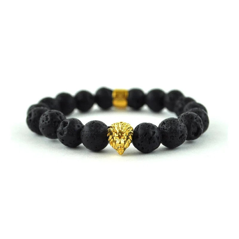 Ladies unique crescent bracelets -Lion Head Lava Stone Beaded Bracelet