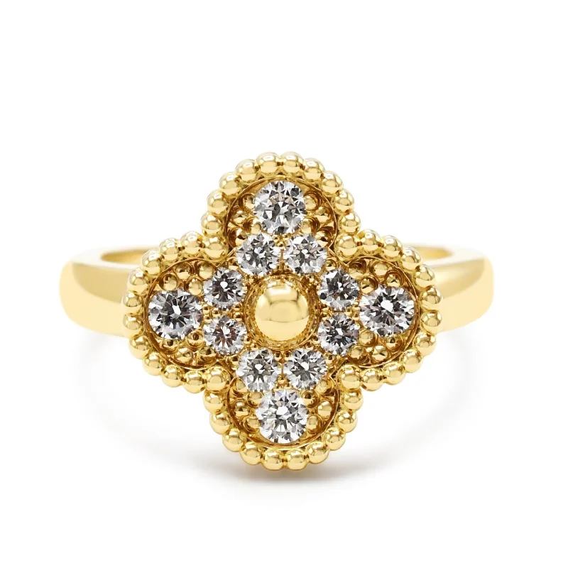 Ladies trendy open gem ring -Van Cleef & Arpels Diamond Vintage Alhambra Ring Size 54