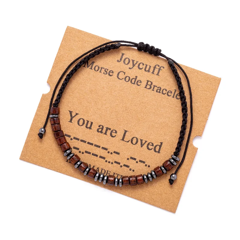 Modern diamond petal bracelets for women -You are Loved Secret Message Wood Morse Code Bracelet Inspirational Jewelry for Women