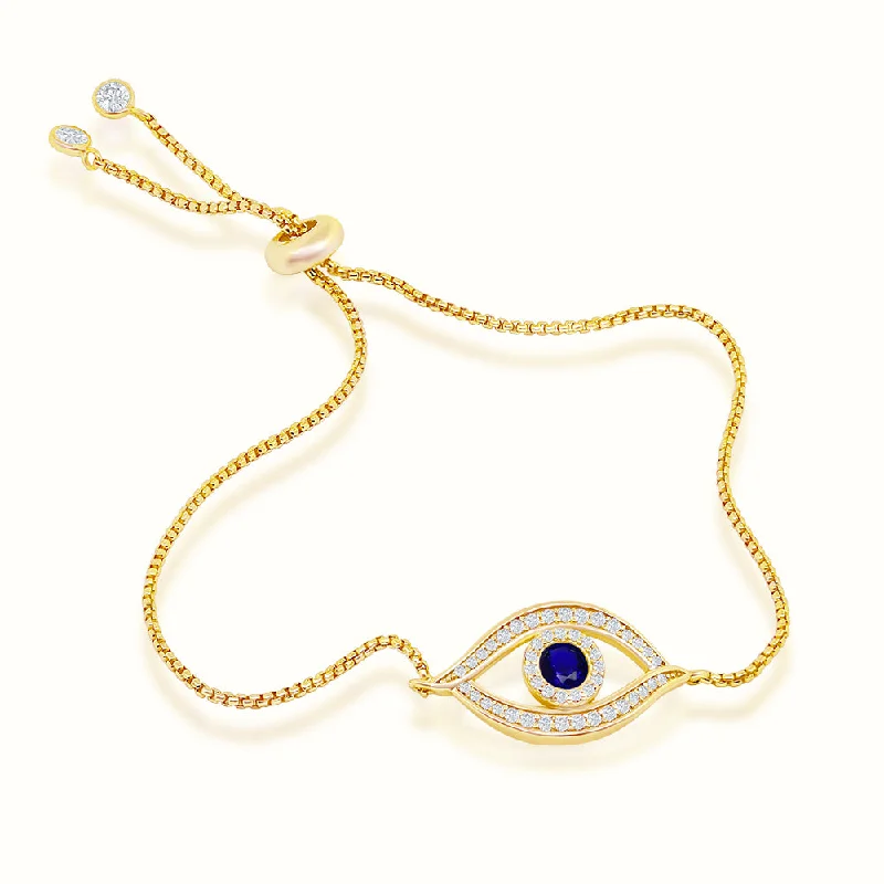 Ladies elegant ruby vine bracelets -Women's Vermeil Micro Diamond Blue Evil Eye Bracelet